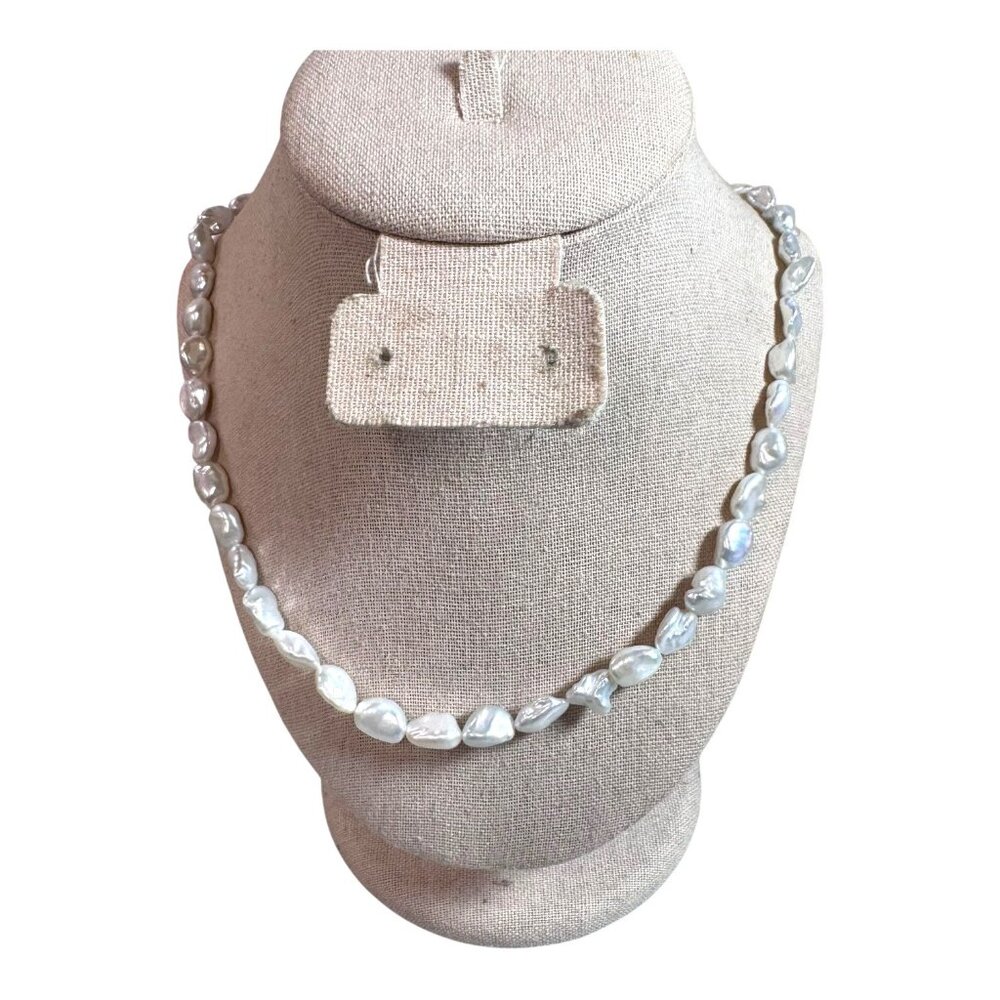 Natural Baroque Pearl Necklace Sterling Silver 19" Genuine Freshwater Statement